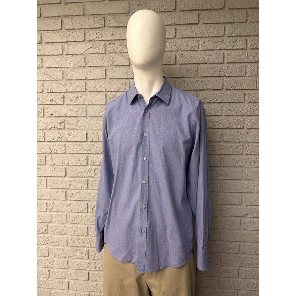 Hugo Boss Lucas Blue Textured Regular Fit Men’s Button-Down Shirt Size L